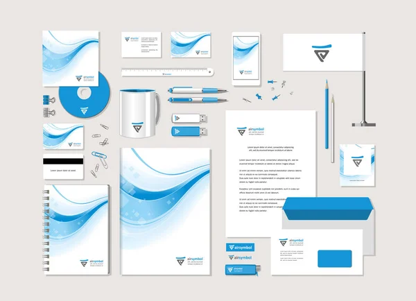 具有蓝色波浪和抽象符号的企业风格 — 图库矢量图片