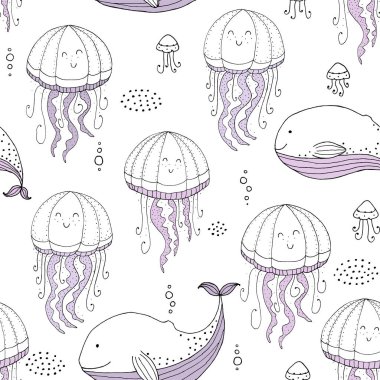 Denizanaları, balinalar ve el yapımı elementlerle kusursuz bir doku.