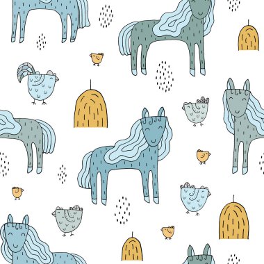 Komik atlar ve el yapımı elementlerle kusursuz bir doku..