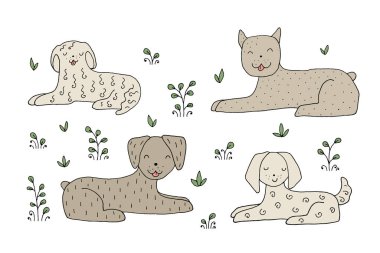 Çizim - komik köpekler ve el çizimi elementler.