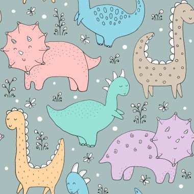 Komik dinozorlar ve el yapımı elementlerle kusursuz doku..