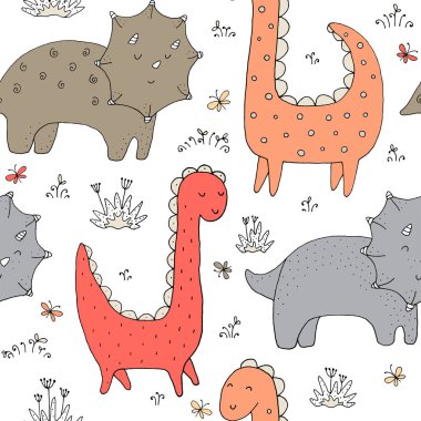 Komik dinozorlar ve el yapımı elementlerle kusursuz doku..