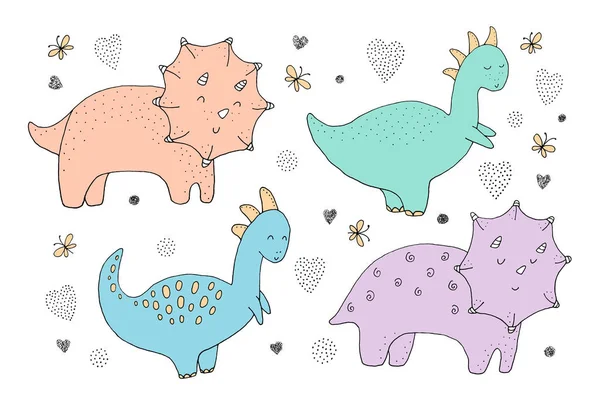 El dibujo - dinosaurios divertidos y elementos dibujados a mano . — Vector de stock