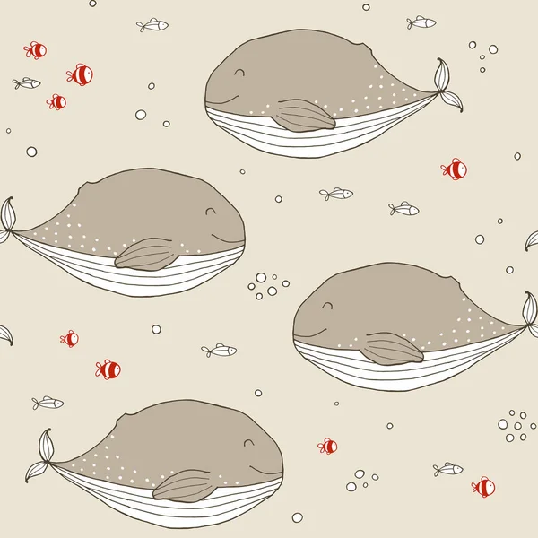 Texture sans couture avec baleines, poissons — Image vectorielle