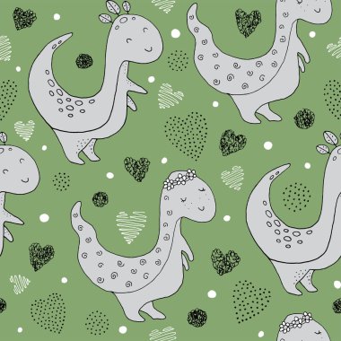 Komik dinozorlar ve el yapımı elementlerle kusursuz doku..