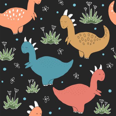 Komik dinozorlar ve el yapımı elementlerle kusursuz doku..