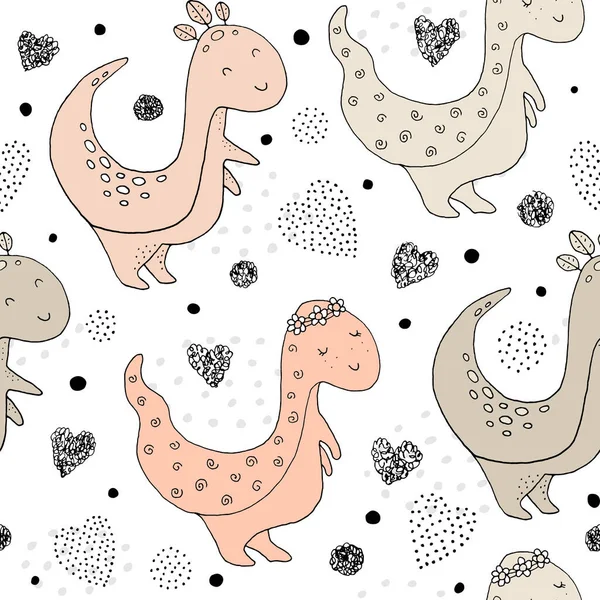 Texture Sans Couture Avec Des Dinosaures Drôles Des Éléments Dessinés — Image vectorielle