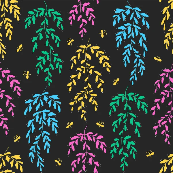 葉とシームレスなパターン 花柄の線画 Eps10ベクトル — ストックベクタ