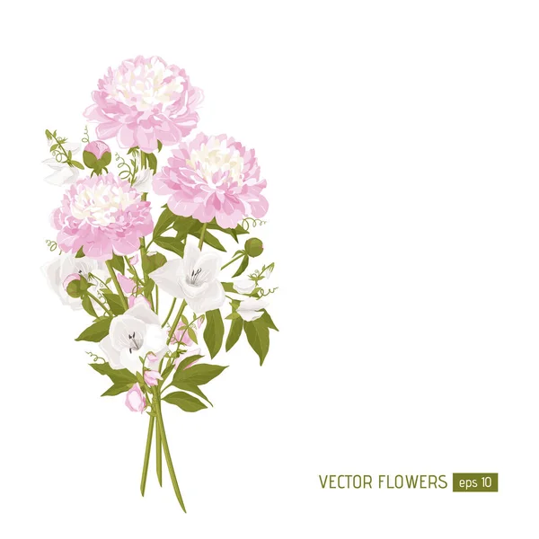 Şakayıklar Zambaklar Çiçekli Yapraklı Çiçek Kompozisyonları Kutlama Kartı Poster Pankart — Stok Vektör