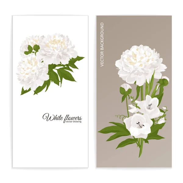 Affiches Florales Bannières Carte Vœux Pivoines Lis Compositions Festives Avec — Image vectorielle