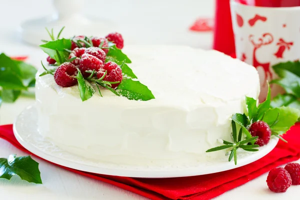 Gâteau de Nouvel An ou de Noël aux framboises, focus sélectif . — Photo