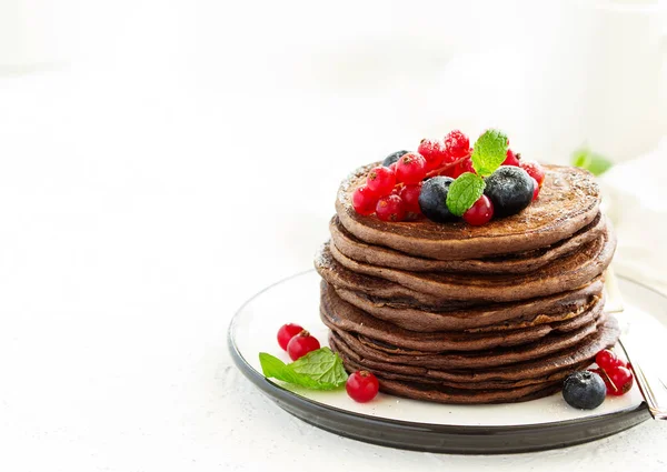 Chocolate Pancakes Berries — 스톡 사진