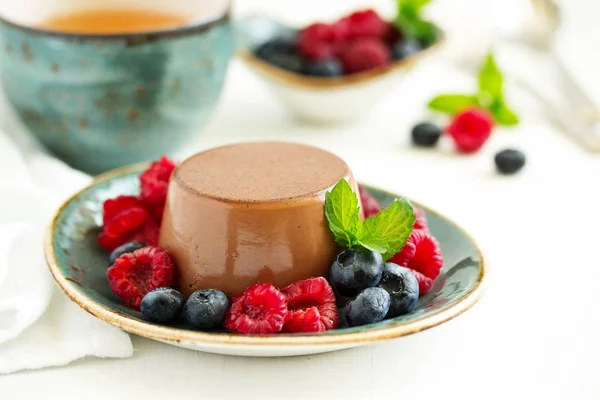 Delicious Home Made Chocolate Dessert Panna Cotta Cream Caramel Caramel — Stock Photo, Image