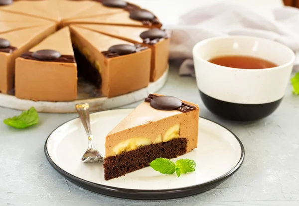 Chocolate Banana Cheesecake Selective Focus — Stock Photo, Image