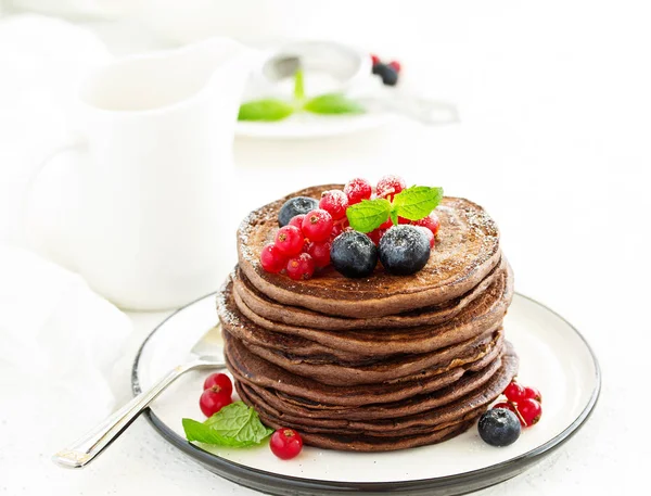 Chocolate Pancakes Berries — 스톡 사진