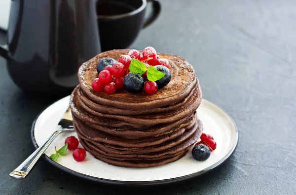 Chocolate Pancakes Berries — Stock Photo, Image