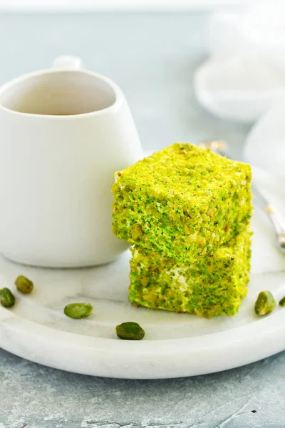 Homemade sweetness, sufa bird\'s milk with pistachios, mapshmellou.