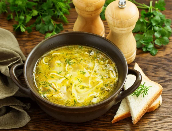 Sopa Pollo Con Fideos Hechos Mano —  Fotos de Stock