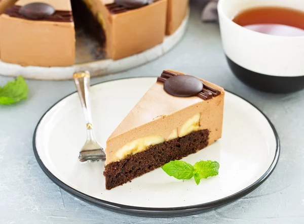 Chocolate Banana Cheesecake Selective Focus — Stock Photo, Image