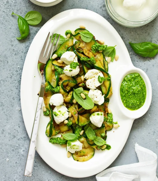 Grilled Zucchini Mozzarella Pesto Salad Selective Focus — Stock Photo, Image