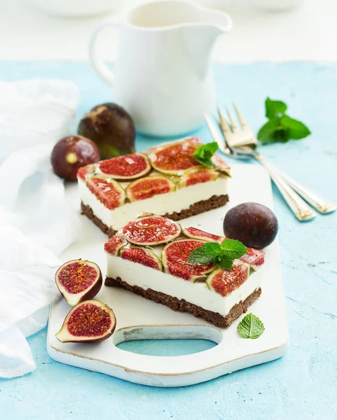 low calorie cheesecake with figs. selective focus.