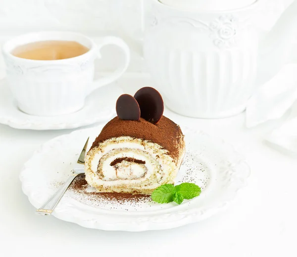 Rotolo Caffè Biscotto Con Crema Tiramisù — Foto Stock