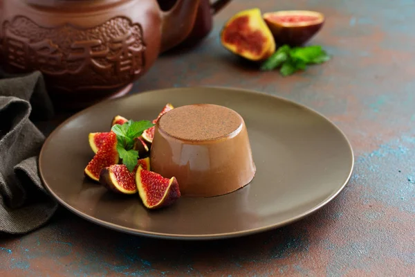 Délicieux Dessert Chocolat Maison Panna Cotta Crème Caramel Crème Anglaise — Photo