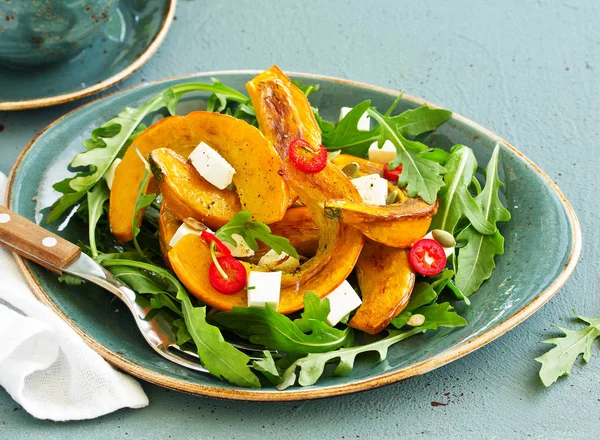 Salad Slices Baked Pumpkin Feta Pepper — Stock Photo, Image