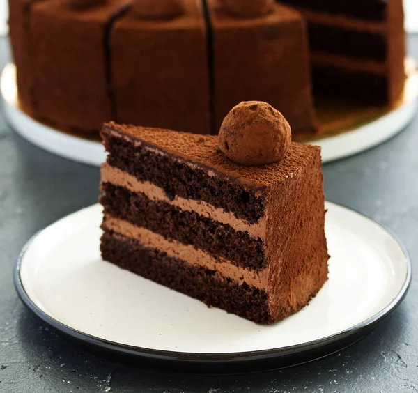 Chocolate Cake Slice Chocolate Cake Selective Focus — Stock Photo, Image