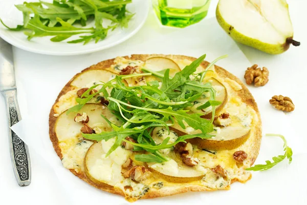 Dietary Pizza Tortilla Pears Cheese Dor Blue — Stock Photo, Image
