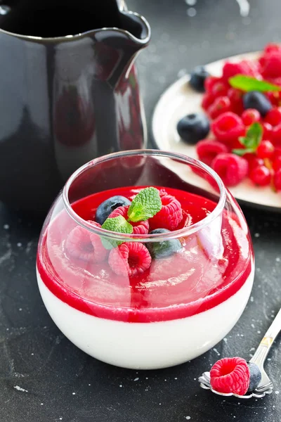 Delicious Italian Dessert Panna Cotta Berries Berry Sauce Valentine Day — Stock Photo, Image