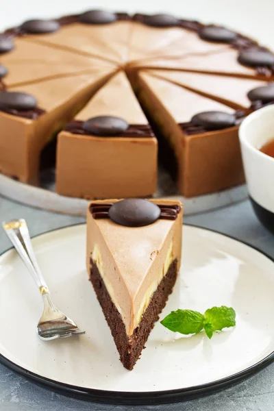 Chocolate Banana Cheesecake Selective Focus — Stock Photo, Image