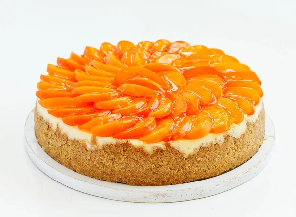 Cheesecake Peaches Selective Focus — 스톡 사진