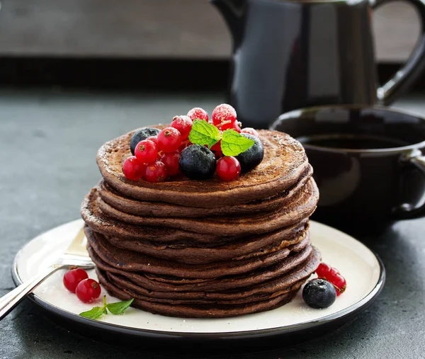 Chocolate Pancakes Berries — 스톡 사진