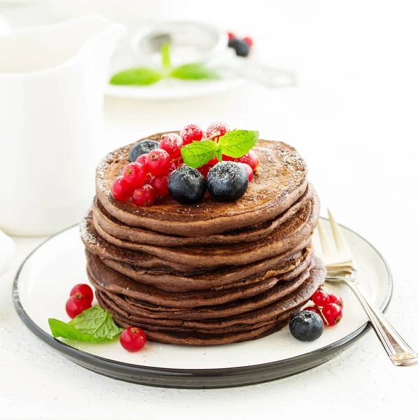 Chocolate Pancakes Berries — Stock Photo, Image