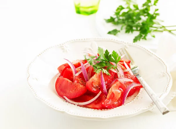 Tomato Onion Salad Selective Focus — Stock Photo, Image