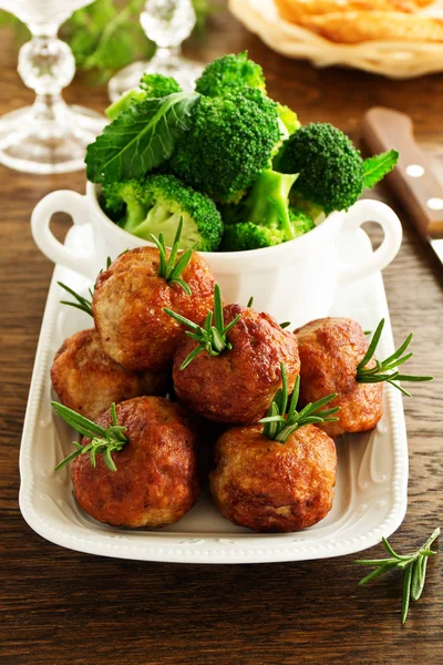 Hot Meatballs Boiled Potatoes Cranberry Sauce — Stock Photo, Image