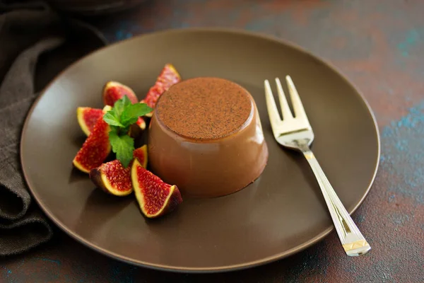 Délicieux Dessert Chocolat Maison Panna Cotta Crème Caramel Crème Anglaise — Photo