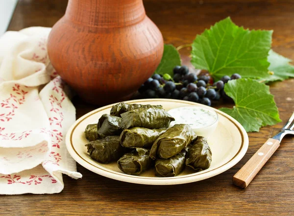 Dolma Stuffed Meat Rice Leaves Grapes — Stock Photo, Image