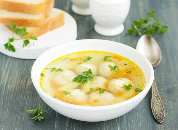 Homemade soup with chicken meatballs. — Stock Image Homemade Soup Chicken Meatballs Royalty Free Stock Images