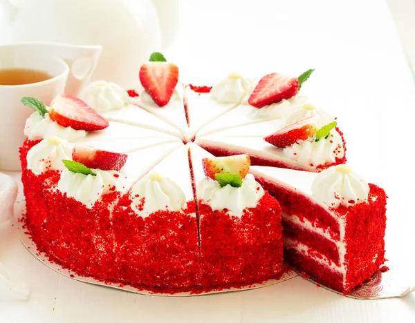 Cheesecake Red Velvet Selective Focus — Stock Photo, Image