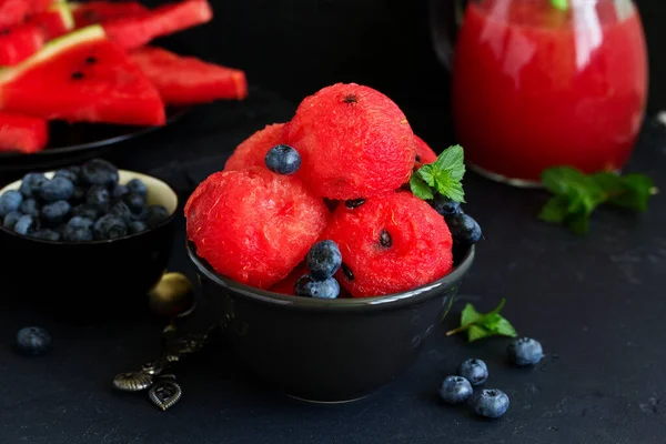 Watermelon Fruit Salad Fresh Ripe Watermelon Melon Mint — Stock Photo, Image