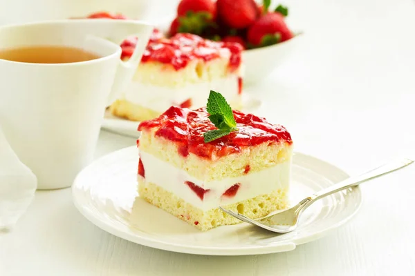 Cheesecake Φράουλες Φόντο Τροφίμων — Φωτογραφία Αρχείου