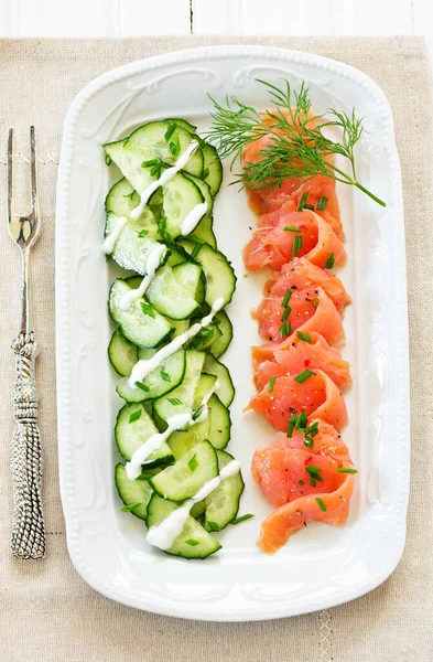 Appetizer Salted Salmon Cucumber Salad — Stock Photo, Image