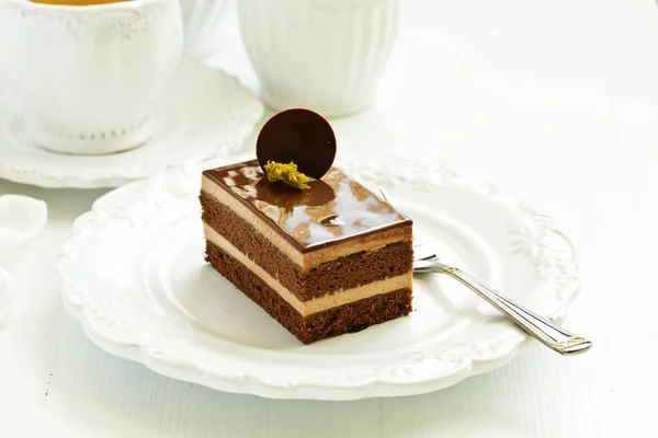 Pedaço Delicioso Bolo Chocolate — Fotografia de Stock