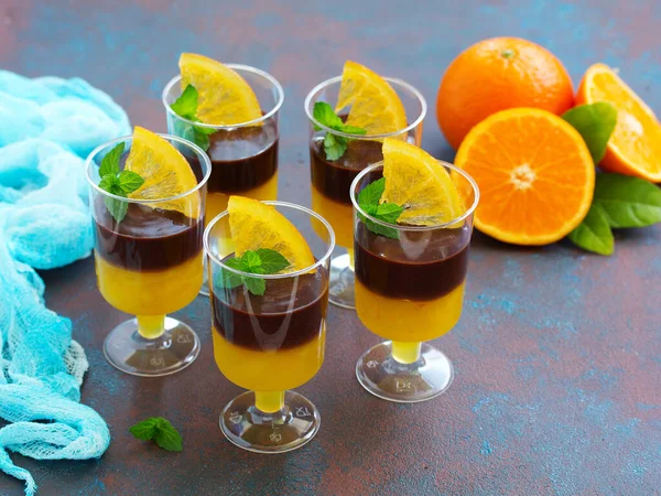 Orange Chocolate Mousse Portioned Cups — Stock Photo, Image