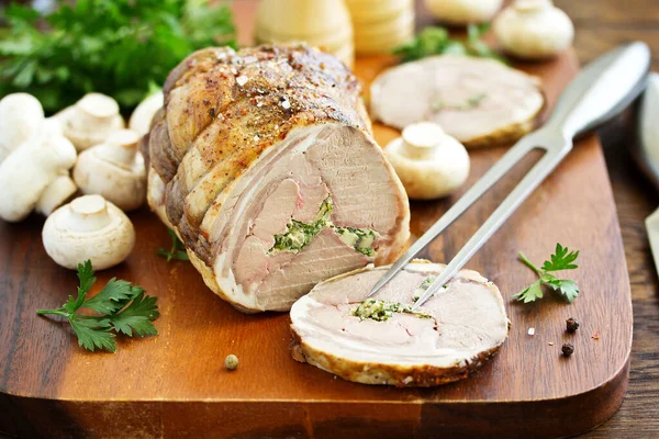 Rack Lamb Stuffed Champignons Parsley — Stok Foto