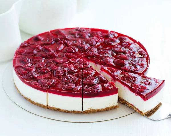 Κρύο Cheesecake Ζελέ Κεράσι — Φωτογραφία Αρχείου