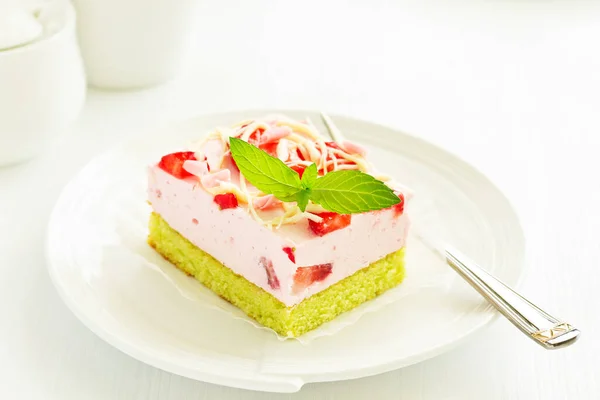 Gâteau Fromage Aux Fraises Fond Alimentaire — Photo