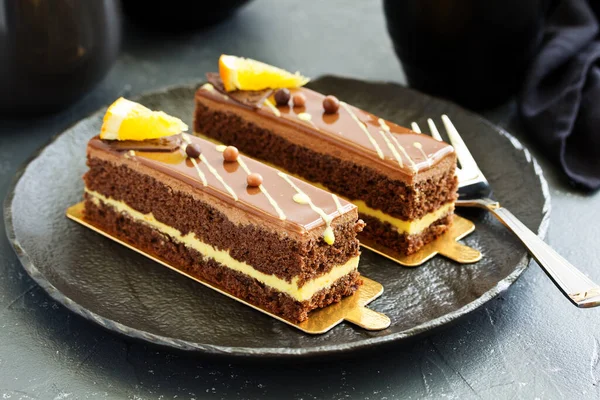 Schokolade Orangen Mousse Kuchen — Stockfoto